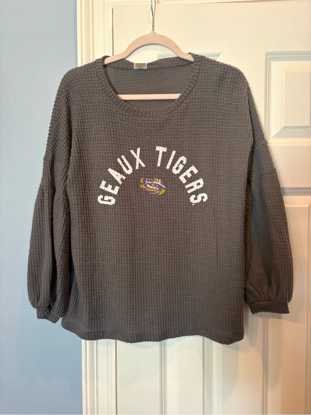 Geaux Tigers Gray Waffle Knit Pullover Sweater